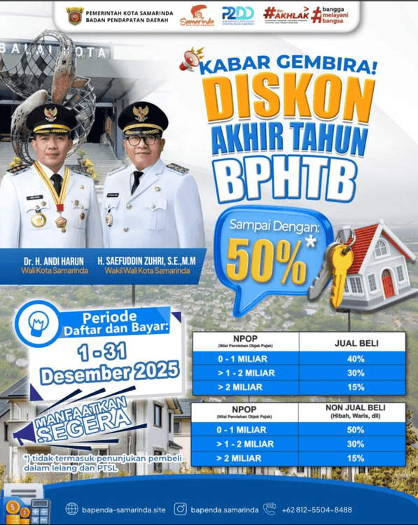 Diskon Akhir Tahun BPHTB: Bapenda Samarinda Berikan Keringanan Hingga 50% Sepanjang Desember 2025