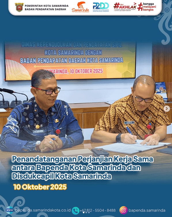 Penandatanganan Perjanjian Kerja Sama antara Bapenda Kota Samarinda dan Disdukcapil Kota Samarinda